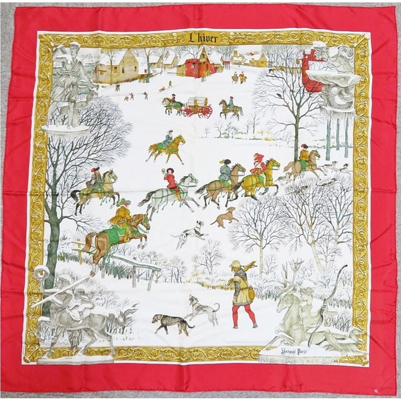 Hermes Red and Gold Equestrian Scarf - Picture 1 of 11